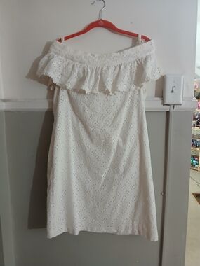 Calvin Klein White Off-Shoulder Eyelet Ruffle Sundress Festival Coquette Size 14
